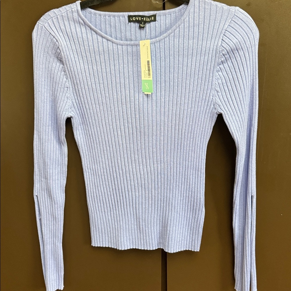 Love Ellie Lavender/Blue Ribbed sweater with Cut- Out Sleeves. SZ Small